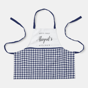 Delantal Blue gingham check cocina personalizada para niños