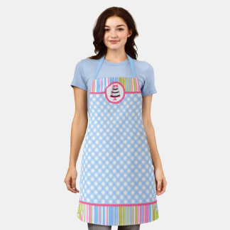 Delantal Blue Gingham Colorful Stripes Cake
