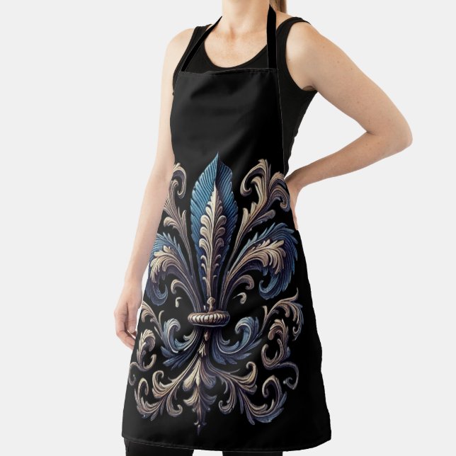 DELANTAL BLUE & GOLD MARDI GRAS FLEUR DE LIS (in situ)