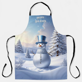 Delantal Blue Hat Snowman Christmas Tree Holiday Apron