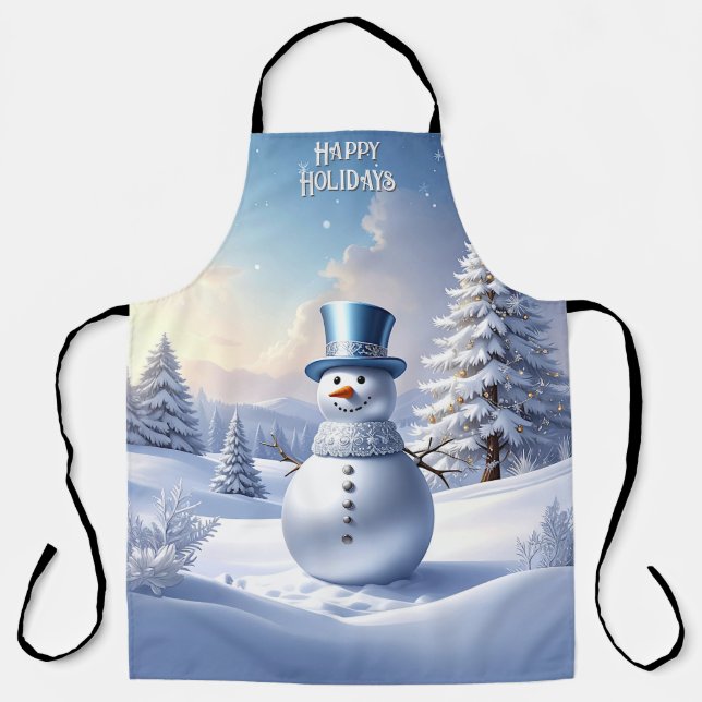Delantal Blue Hat Snowman Christmas Tree Holiday Apron (Anverso)