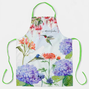 Delantal Blue Hydrangea Floral Hummingbird Mimis Garden Art