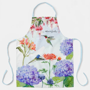 Delantal Blue Hydrangea Floral Hummingbird Mimis Garden Art