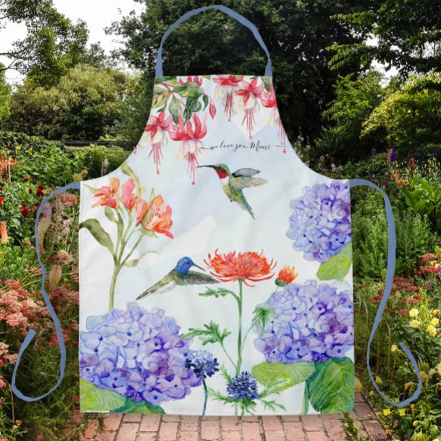 Delantal Blue Hydrangea Floral Te Queremos Mimi Hummingbird (Subido por el creador)