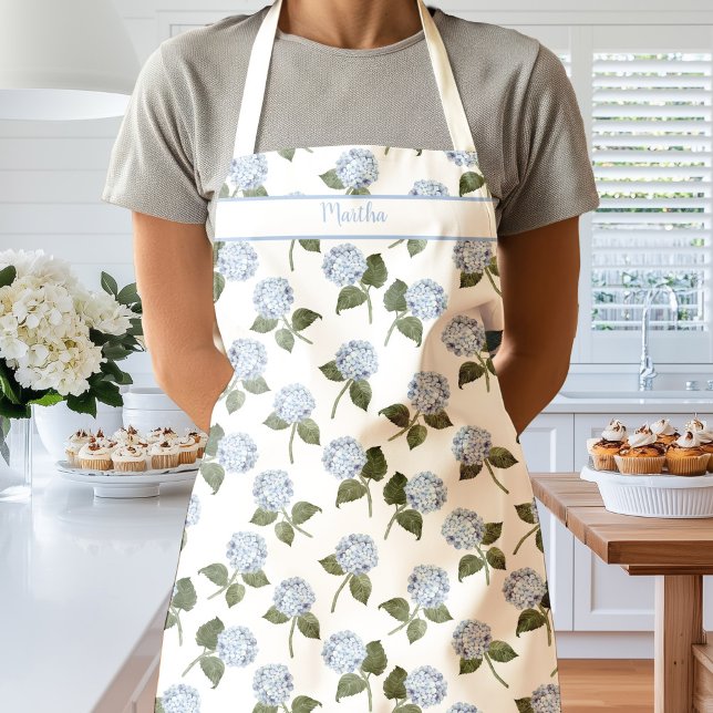 Delantal Blue Hydrangea Flowers Watercolor Apron (Hydrangea Apron)