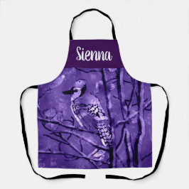 Delantal Blue Jay Bird Purple Abstract Art Personalized