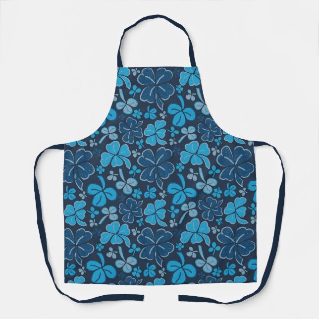 Delantal Blue Lucky Shamrock Clover St. Patrick's Day (Anverso)