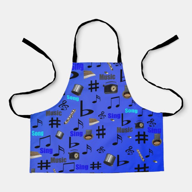 Delantal Blue Musical Notes And Instruments, Kids Apron (Anverso)