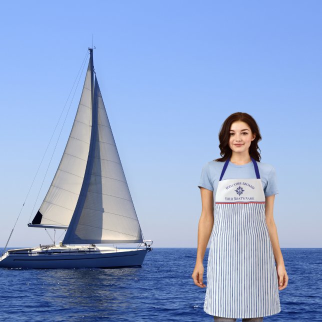 Delantal Blue Nautical Striped Monogram Boat Name Design A (Subido por el creador)