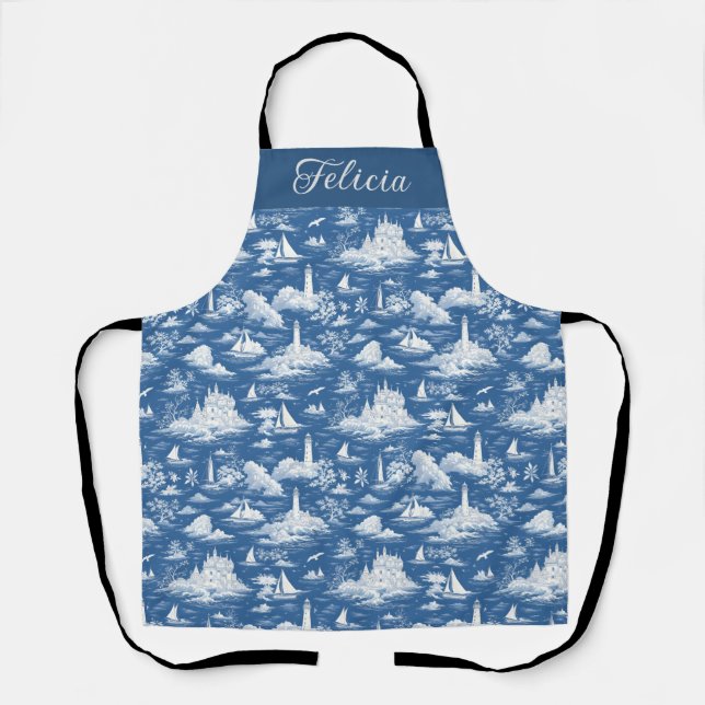 Delantal Blue Nautical Toile de Jouy (Anverso)