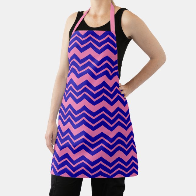 Delantal Blue Pink Chevron Zigzag Design  (in situ)
