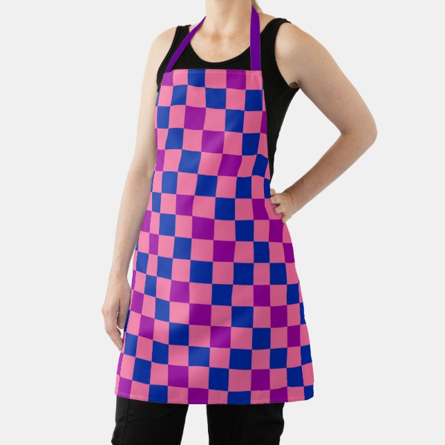 Delantal Blue Pink Purple Checkered Pattern Design  (in situ)