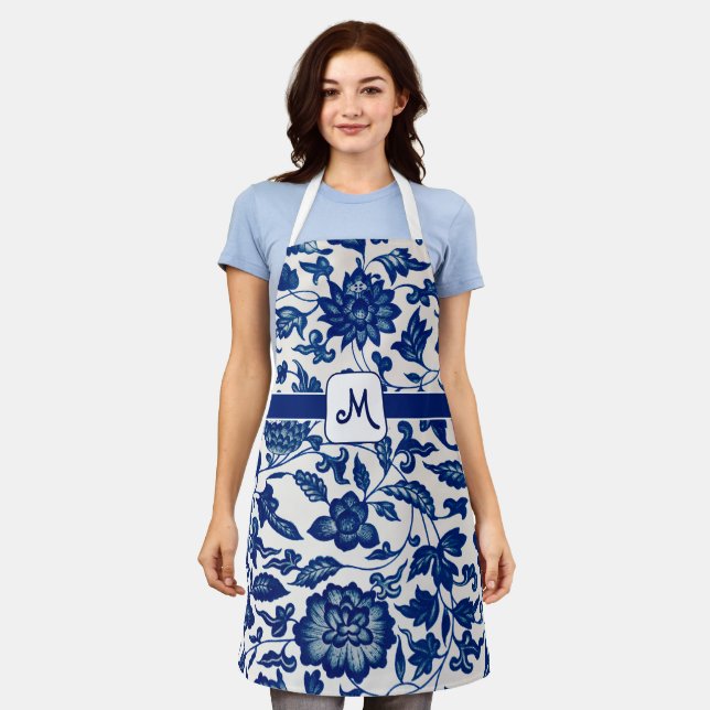 Delantal Blue White French Country All Over Print Apron (Gastado)