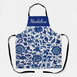 Delantal Blue White Watercolor Wildflower Custom Name Apron