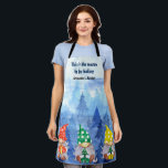 Delantal Blue Winter Christmas Trees Gnomes<br><div class="desc">Apron Navidades blancos azules con fondo de nieve de invierno acuarela y gnomos de Navidades coloridos. Usar la opción de personalizar esta plantilla para cambiar el texto | Utilice la opción personalizar para cambiar el estilo, el tamaño y el color del texto, si es necesario. Si no necesitas texto, borra....</div>