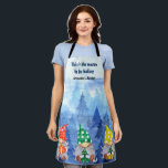 Delantal Blue Winter Christmas Trees Gnomes<br><div class="desc">Apron Navidades blancos azules con fondo de nieve de invierno acuarela y gnomos de Navidades coloridos. Usar la opción de personalizar esta plantilla para cambiar el texto | Utilice la opción personalizar para cambiar el estilo, el tamaño y el color del texto, si es necesario. Si no necesitas texto, borra....</div>