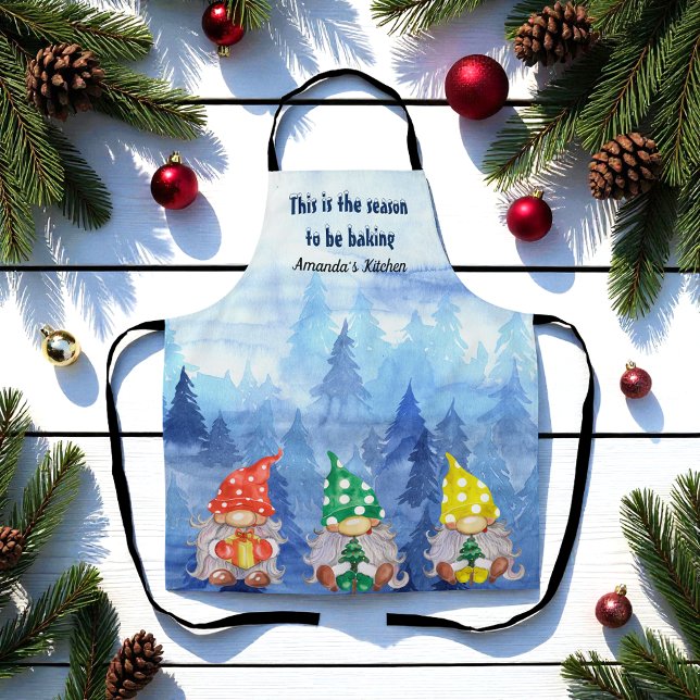 Delantal Blue Winter Christmas Trees Gnomes (Subido por el creador)