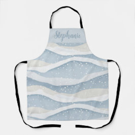 Delantal Blue Winter Snowfall Wave Personalized Pattern