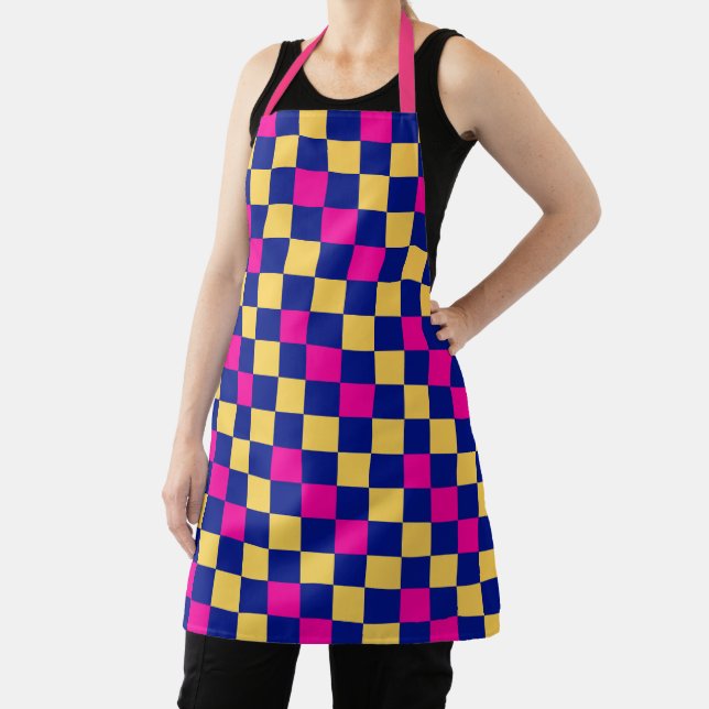 Delantal Blue Yellow Pink Checkered Pattern Design  (in situ)