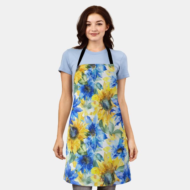 Delantal Blue Yellow Sunflowers Floral (Gastado)