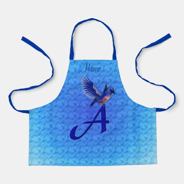 Delantal Bluebird Monograma Inicial A Tu Nombre Apron (Anverso)