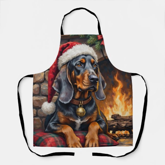 Delantal Bluetick Coonhound Dog Cozy Lodge Christmas (Anverso)