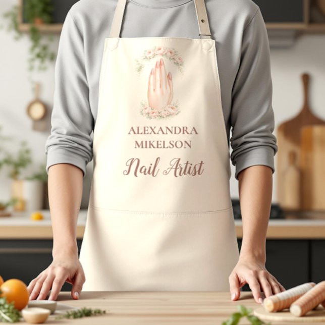 Delantal Blush Floral Nail Technician Business (Subido por el creador)