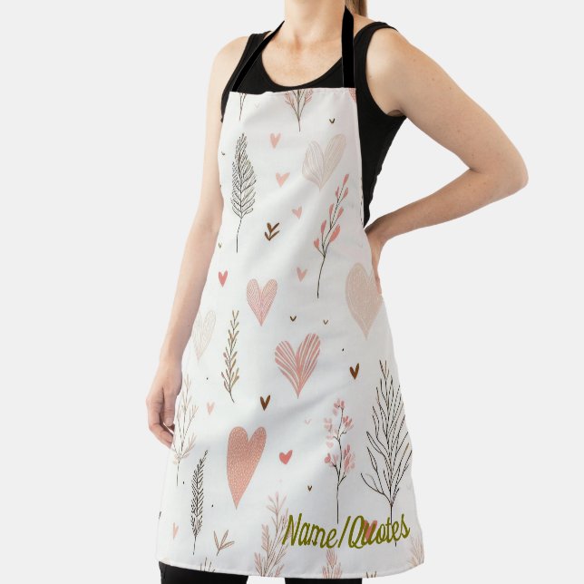 Delantal Blush Hearts & Botanical Seamless Pattern (in situ)