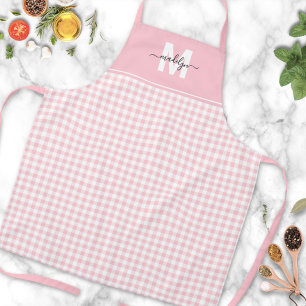 Delantal Blush Rosa Gingham Nombre Personalizado