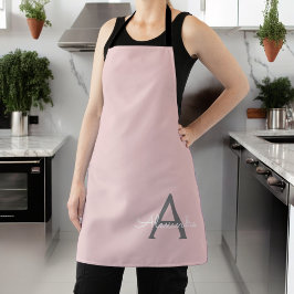 Delantal Blush Rosa Gris Moderno Guion Monograma Nombre