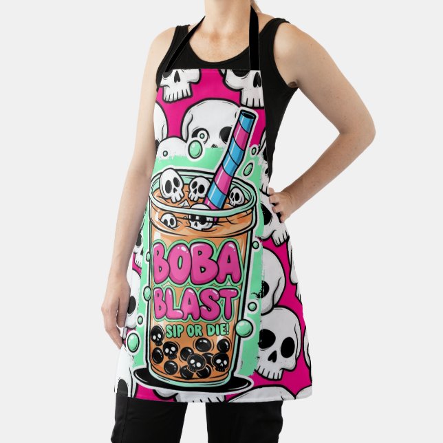 Delantal Boba Blast – ¡Bebe o Muere! (in situ)