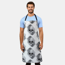 Delantal Boceto de Calavera y Rosas