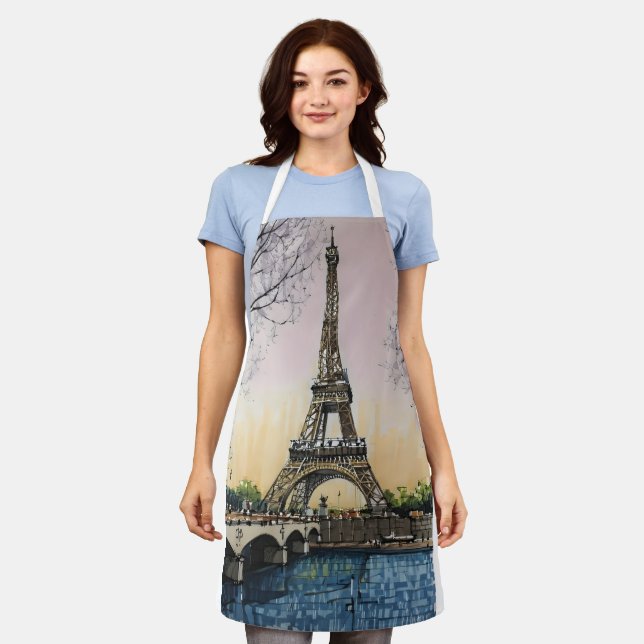 Delantal Boceto de la Torre Eiffel – Icono de París  (Gastado)