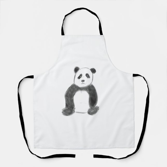 Delantal Boceto de panda blanco y negro lindo (Anverso)