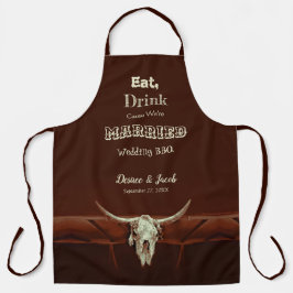 Delantal Boda Rústico Funny Bull Skull Brown Western
