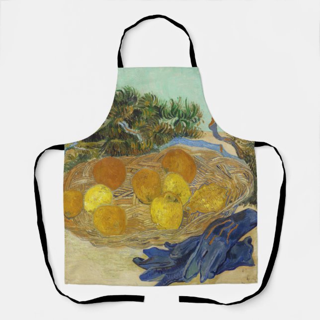 Delantal Bodegón de naranjas limones guantes azules de Van  (Anverso)