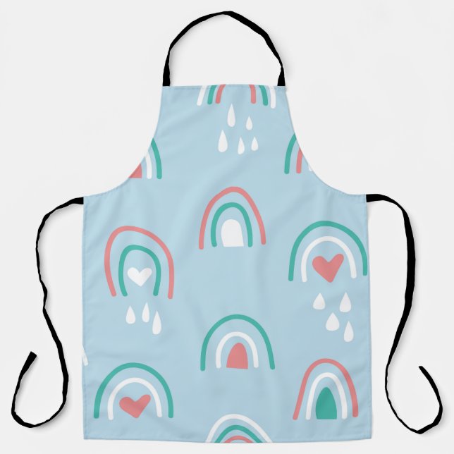 Delantal Bohemian hand drawn seamless pattern with rainbow  (Anverso)