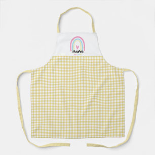 Delantal Boho Amarillo Gingham Mama Personalizada Año de Fu