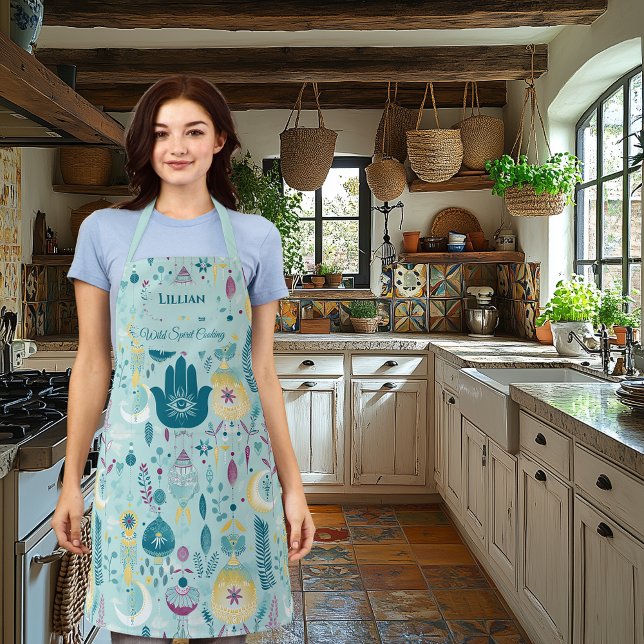 Delantal Boho Chic con Mano de Hamsa y Acentos Florales Tur (Subido por el creador)