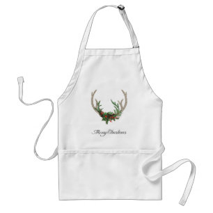 Delantal Boho Deer Antlers Floral de Navidades rojos ruso