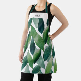 Delantal Boho Green Leaves acuarela pintada a mano