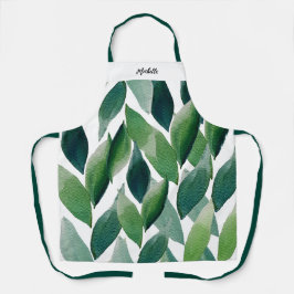 Delantal Boho Green Leaves acuarela pintada a mano