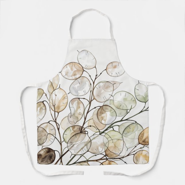 Delantal Boho Lunaria Acuarela Botánico Floral (Anverso)