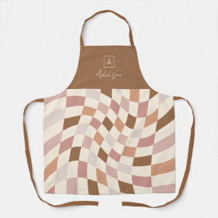 Delantal Boho Monograma Personalizado con Cuadrícula Deform