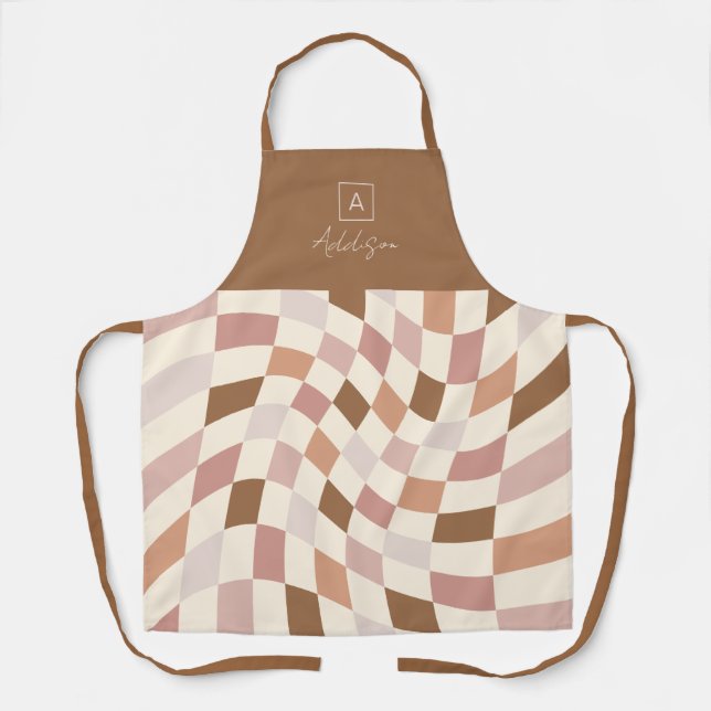 Delantal Boho Monograma Personalizado con Cuadrícula Deform (Anverso)