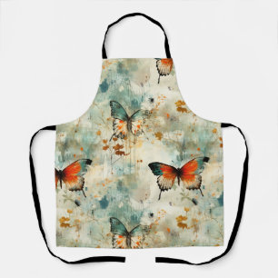 Delantal Boho Naranja Verde Azul Mariposa Flor Silvestre Pi