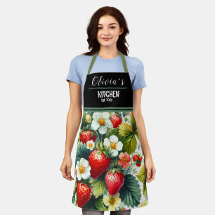 Delantal Boho Strawberry Apron - Diseño floral personalizad