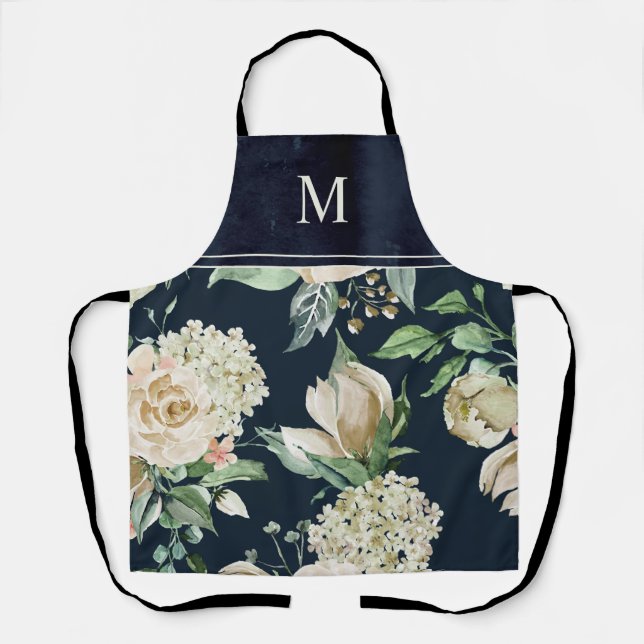 Delantal Boho Watercolor Marfil Floral Monogramado (Anverso)