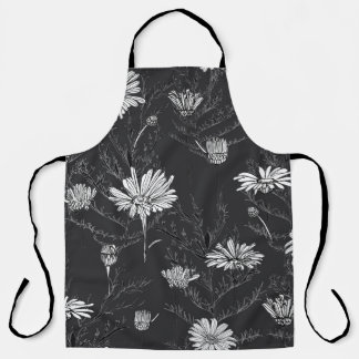 Delantal Bolígrafo negro de Chamomile: dibujo floral.