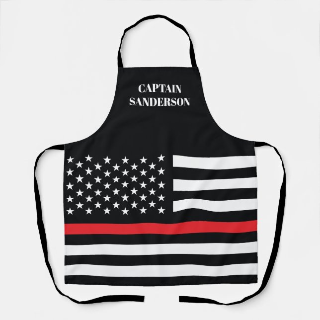 Delantal Bombero de bandera roja delgada bombero estadounid (Anverso)